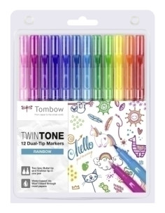 ROTULADOR TOMBOW TWINTONE DOBLE PUNTA COLORES ARCO IRIS ESTUCHE de 12