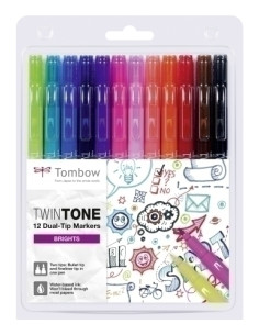 ROTULADOR TOMBOW TWINTONE DOBLE PUNTA COLORES BRILLANTES ESTUCHE de 12