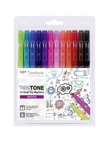 ROTULADOR TOMBOW TWINTONE DOBLE PUNTA COLORES BRILLANTES ESTUCHE de 12