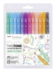 ROTULADOR TOMBOW TWINTONE DOBLE PUNTA COLORES PASTEL ESTUCHE de 12
