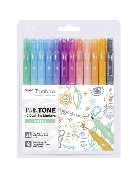 ROTULADOR TOMBOW TWINTONE DOBLE PUNTA COLORES PASTEL ESTUCHE de 12