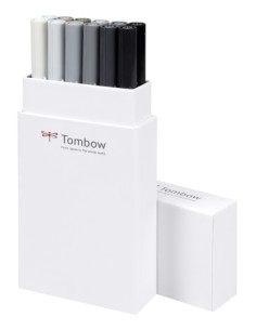 ROTULADOR TOMBOW DOBLE PUNTA PINCEL COLORES GRISES ESTUCHE de 12