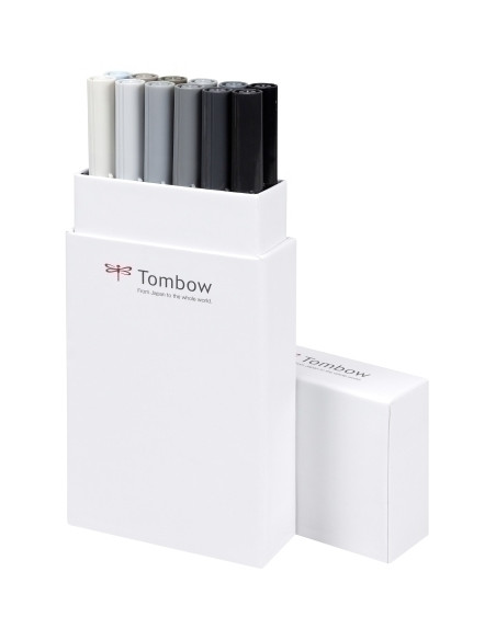 ROTULADOR TOMBOW DOBLE PUNTA PINCEL COLORES GRISES ESTUCHE de 12