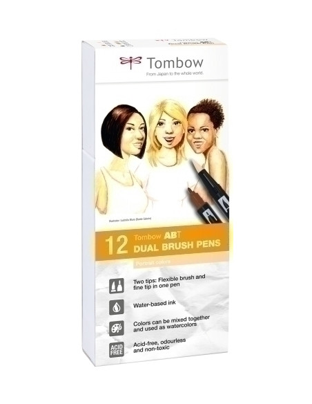 ROTULADOR TOMBOW DOBLE PUNTA PINCEL COLORES PARA RETRATOS ESTUCHE de 12