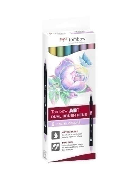 ROTULADOR TOMBOW DOBLE PUNTA PINCEL COLORES PASTEL ESTUCHE de 6