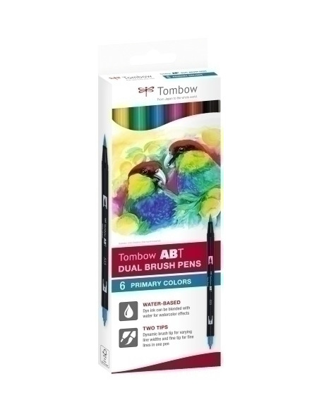 ROTULADOR TOMBOW DOBLE PUNTA PINCEL COLORES PRIMARIOS ESTUCHE de 6