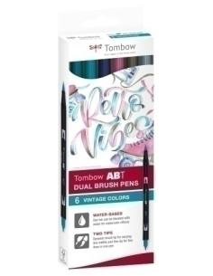 ROTULADOR TOMBOW DOBLE PUNTA PINCEL COLORES VINTAGE ESTUCHE de 6
