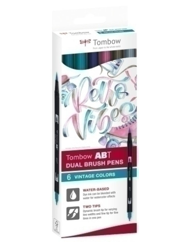ROTULADOR TOMBOW DOBLE PUNTA PINCEL COLORES VINTAGE ESTUCHE de 6