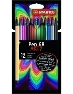 ROTULADOR FIBRA STABILO PEN 68 ARTY LINE BRUSH PUNTA PINCEL CAJA CARTON de 12