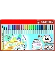 ROTULADOR FIBRA STABILO PEN 68 BRUSH PUNTA PINCEL CAJA METAL de 25