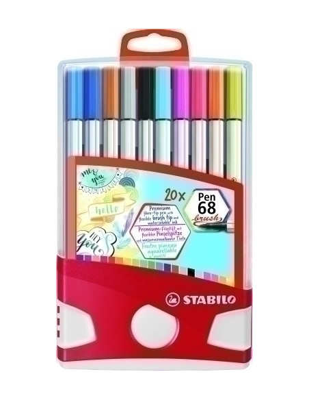 ROTULADOR FIBRA STABILO PEN 68 BRUSH PUNTA PINCEL ESTUCHE COLOR PARADE de 20