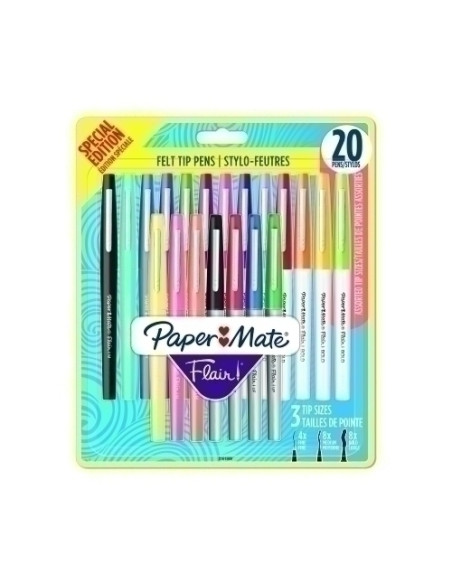 ROTULADOR FIBRA PAPER MATE FLAIR ORIG PACK GRANDE BLISTER DE 20 8x Flair M  8x Flair Bold  4x Flair UF