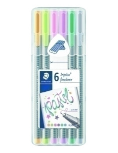 ROTULADOR FIBRA STAEDTLER  334 TRIPLUS FINELINER PASTEL ESTUCHE de 6 Rosa Claro Naranja Claro Verde Lima Verde Esmeralda Lavanda