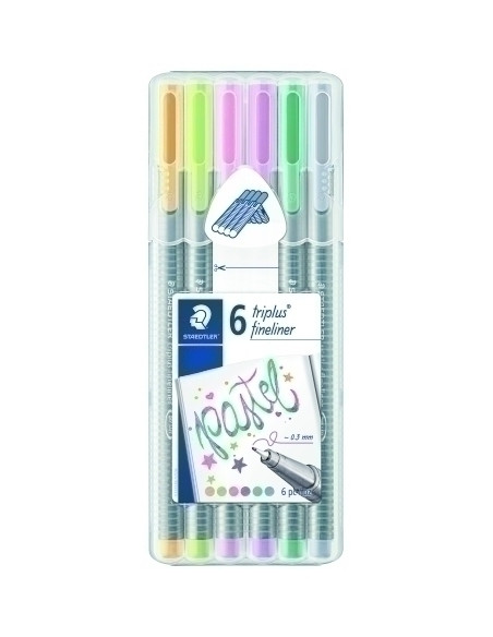ROTULADOR FIBRA STAEDTLER  334 TRIPLUS FINELINER PASTEL ESTUCHE de 6 Rosa Claro Naranja Claro Verde Lima Verde Esmeralda Lavanda