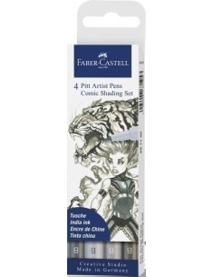 ROTULADOR FIBRA FABER-CASTELL PITT COMIC GRIS estuche de 4