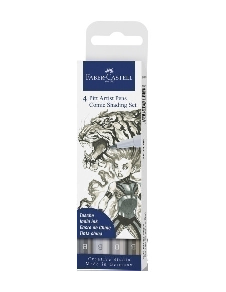 ROTULADOR FIBRA FABER-CASTELL PITT COMIC GRIS estuche de 4