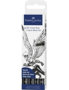 ROTULADOR FIBRA FABER-CASTELL PITT COMIC NEGRO estuche de 4