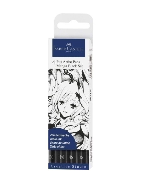 ROTULADOR FIBRA FABER-CASTELL PITT MANGA ESTUCHE DE 4 TONOS NEGROS XS M SB y SC