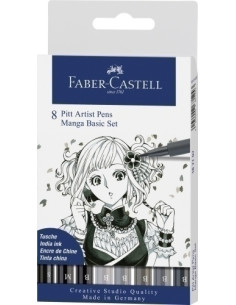 ROTULADOR FIBRA FABER-CASTELL PITT MANGA ESTUCHE DE 8 NEGRO Y GRIS
