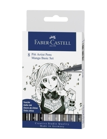 ROTULADOR FIBRA FABER-CASTELL PITT MANGA ESTUCHE DE 8 NEGRO Y GRIS