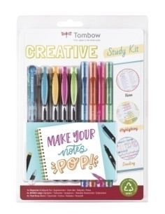SET LETTERING TOMBOW KIT ESTUDIO CREATIVO 4x ROTULADOR FLUOR 4x ROTULADOR DOBLE PUNTA 1x BOLIGRAFO 4 COLORES