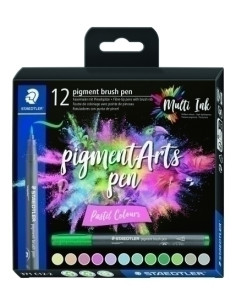 ROTULADOR FIBRA STAEDTLER PIGMENT ARTS PEN PUNTA PINCEL COLORES PASTEL ESTUCHE de 12