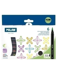 ROTULADOR MILAN PUNTA PINCEL CAJA de 6 COLORES FLUOR