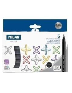 ROTULADOR MILAN PUNTA PINCEL CAJA de 6 COLORES METALIZADOS