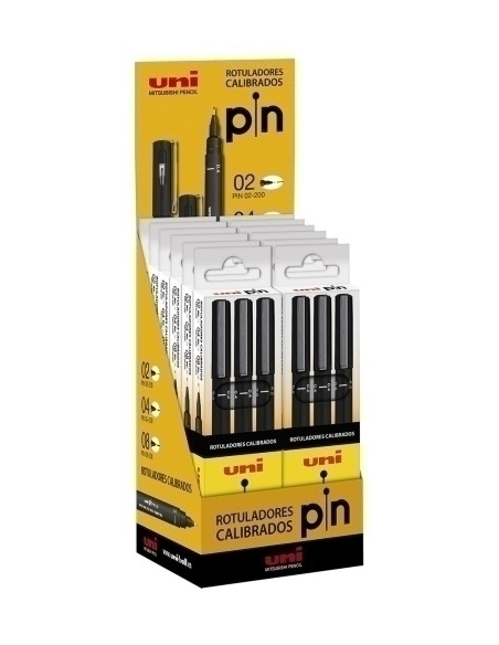 ROTULADOR CALIBRADO UNI-BALL PIN MANGA EXPOSITOR de 12 BOLSAS de 3 02 - 04 - 08 mm