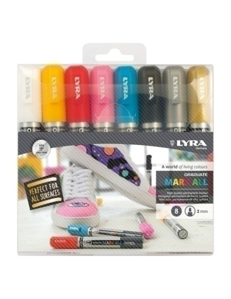 MARCADOR PERMANENTE LYRA GRADUATE MARK ALL CONICO 20 mm SURTIDO ESTUCHE DE 8