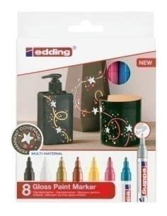 MARCADOR TOPACA PERM EDDING  750 CONICO BLISTER DE 8 negro blanco oro cobre amarillo rosa azul claro y plata
