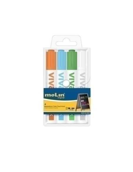 MARCADOR TIZA LIQUIDA MOLIN SURTIDO BOLSA DE 4