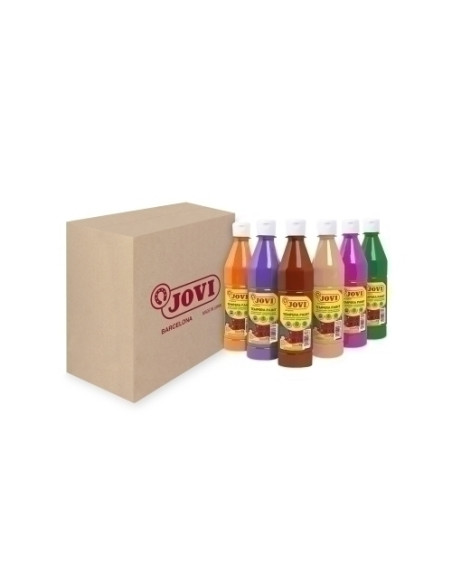 TEMPERA JOVI LIQUIDA  500 ml botella SURTIDO COLORES SECUNDARIOS CAJA de 6 Naranja Magenta Carne Marron Verde Oscuro y Violeta