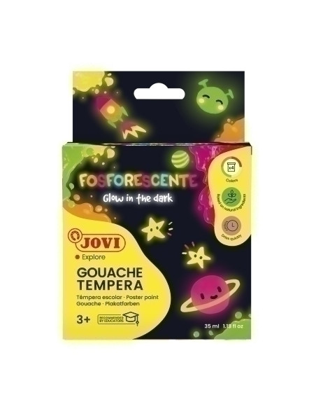 TEMPERA JOVI FOSFORESCENTE  55 ml bote ESTUCHE de 4 COLORES