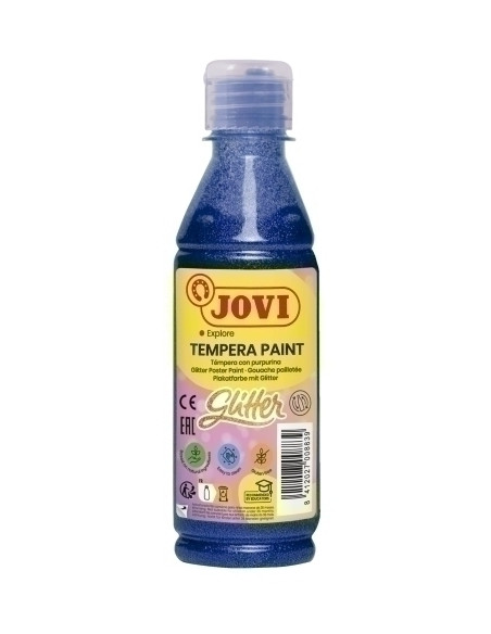 TEMPERA JOVI LIQUIDA GLITTER 250 ml botella AZUL