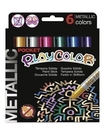 TEMPERA SOLIDA PLAYCOLOR METALLIC POCKET 5Gr ESTUCHE de 6 COLORES