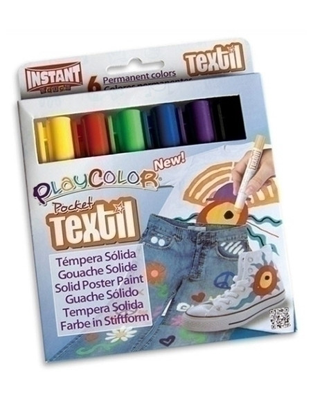 TEMPERA SOLIDA PLAYCOLOR TEXTIL POCKET 5Gr ESTUCHE de 6 COLORES