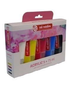 PINTURA ACRILICA TALENS ART CREATION 75 ml Tubo PARA INICIACION SET de 5 BlancoAmarilloMagentaCianNegro