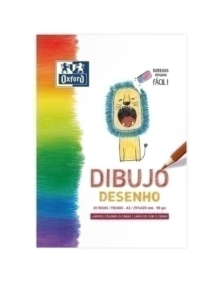 BLOC DE DIBUJO OXFORD KIDS ENCOLADO LISO A3 90g 20h