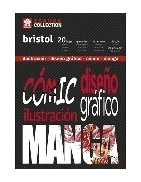 BLOC DE DIBUJO SAKURA COMIC Y MANGA ENCOLADO LISO A4 250g 20h