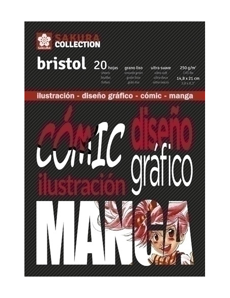BLOC DE DIBUJO SAKURA COMIC Y MANGA ENCOLADO LISO A5 250g 20h