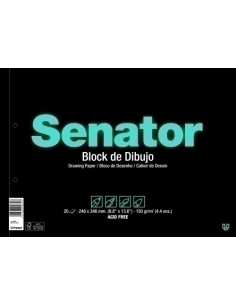 BLOC DE DIBUJO SENATOR CON ESPIRAL LISO con RECUADRO 2 TALADROS F PROLONGADO 150g 20h