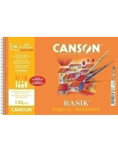 BLOC DE DIBUJO GUARRO-CANSON BASIK CON ESPIRAL LISO con RECUADRO 2 TALADROS A4 130g 20h