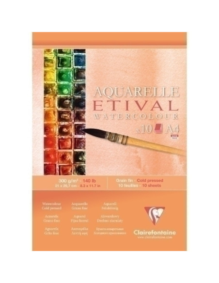 BLOC DE DIBUJO CLAIREFONTAINE ETIVAL ACUARELA ENCOLADO BLANCO GRANO FINO A4 300g 10h