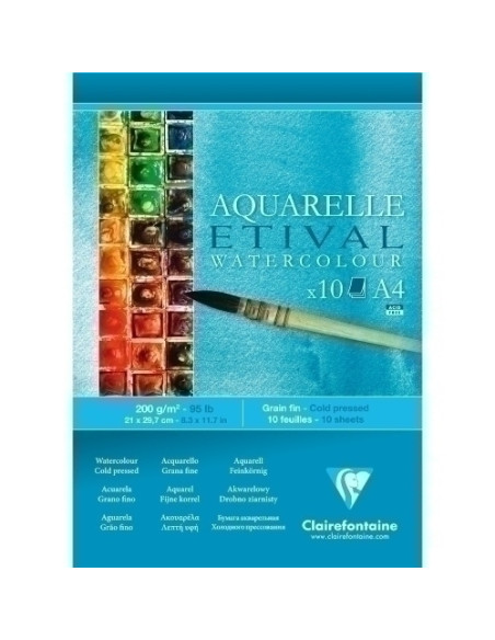 BLOC DE DIBUJO CLAIREFONTAINE ETIVAL ACUARELA ENCOLADO GRANO FINO A4 200g 10h