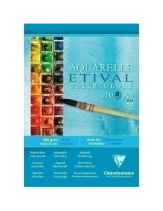 BLOC DE DIBUJO CLAIREFONTAINE ETIVAL ACUARELA ENCOLADO GRANO FINO A5 200g 10h