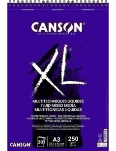 BLOC DE DIBUJO CANSON XL FLUID MIX MEDIA CON ESPIRAL LISO A3 250g 30h