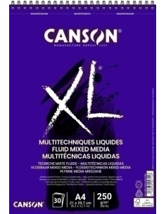 BLOC DE DIBUJO CANSON XL FLUID MIX MEDIA CON ESPIRAL LISO A4 250g 30h