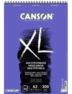 BLOC DE DIBUJO CANSON XL MIX MEDIA TEXTURED CON ESPIRAL GRANO MEDIO A3 300g 30h