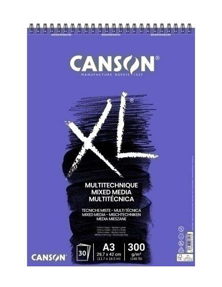 BLOC DE DIBUJO CANSON XL MIX MEDIA TEXTURED CON ESPIRAL GRANO MEDIO A3 300g 30h